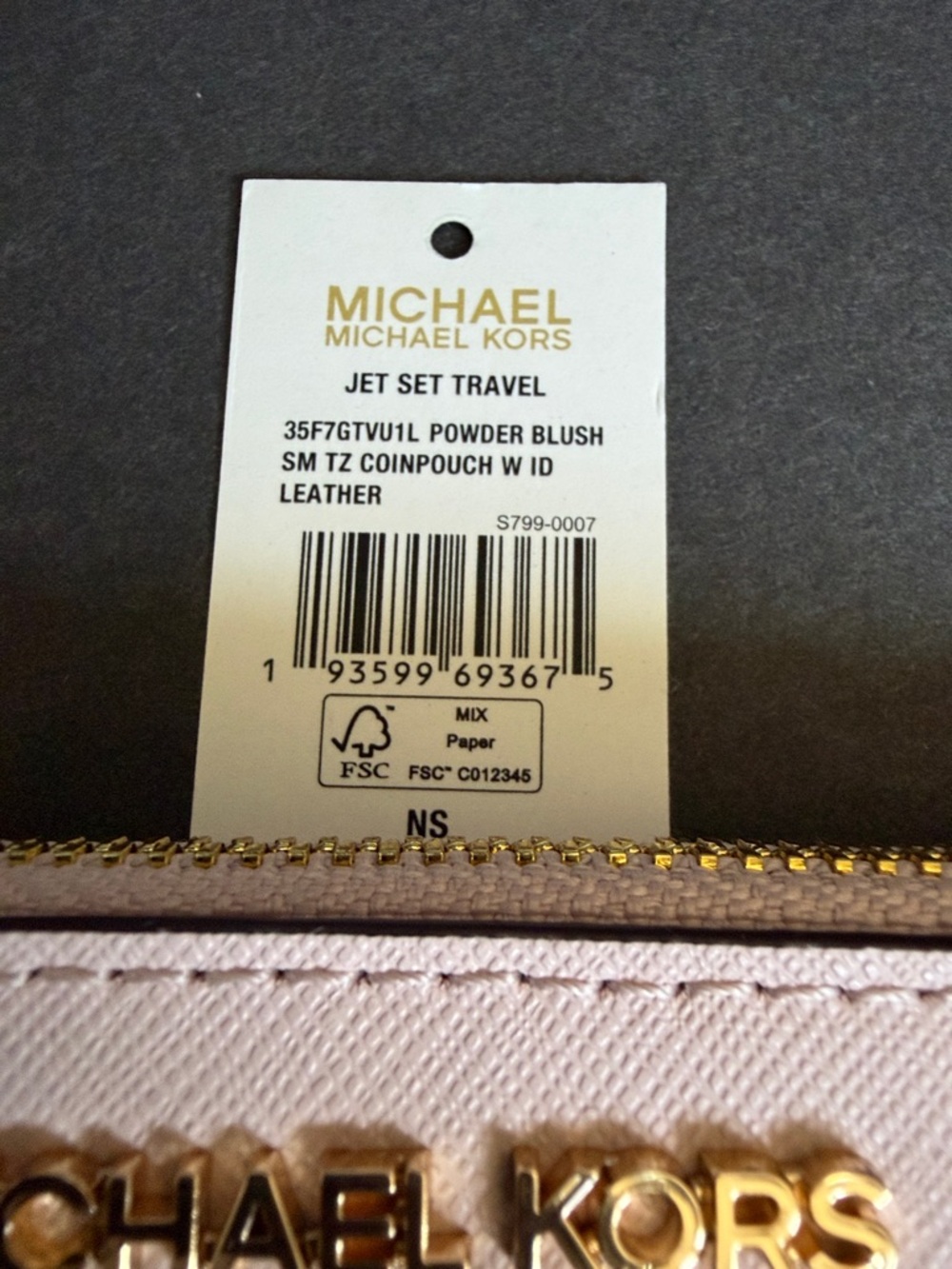 Michael Kors Pale Pink Leather Zip Card Case with Gold Logo